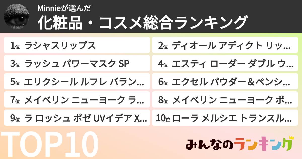 Minnieさんの「化粧品・コスメ総合ランキング」