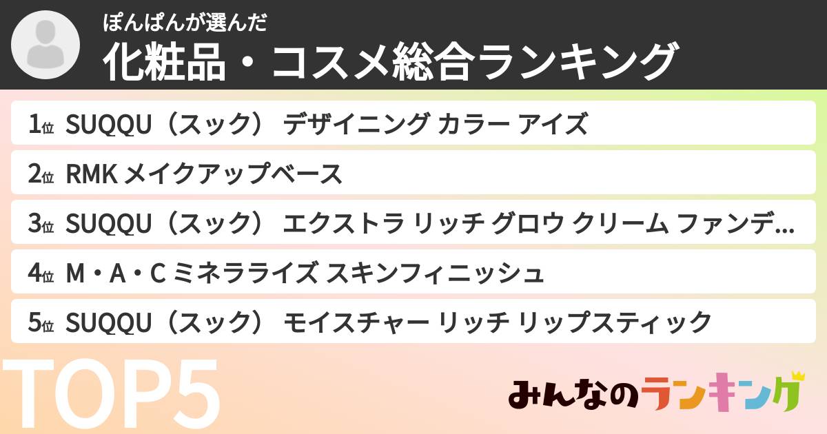 ぽんぱんさんの「化粧品・コスメ総合ランキング」
