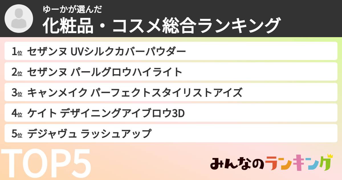 ゆーかさんの「化粧品・コスメ総合ランキング」