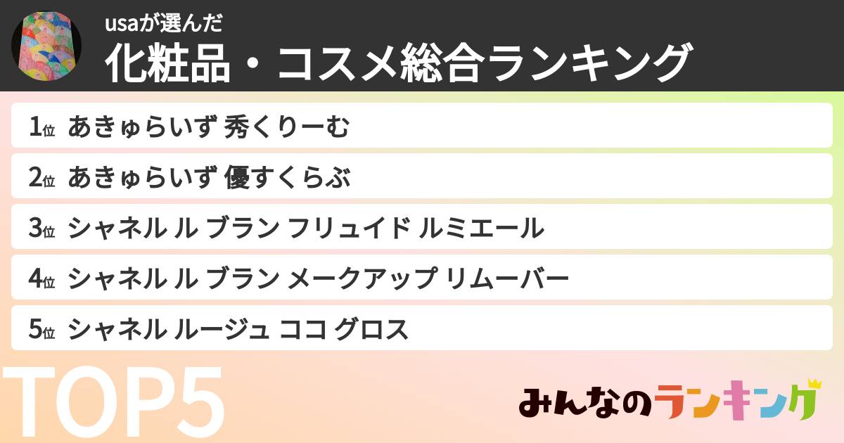 usaさんの「化粧品・コスメ総合ランキング」