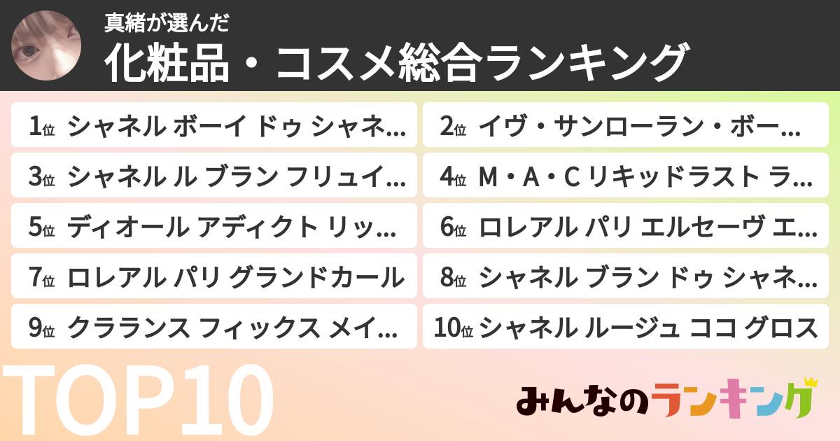 真緒さんの「化粧品・コスメ総合ランキング」