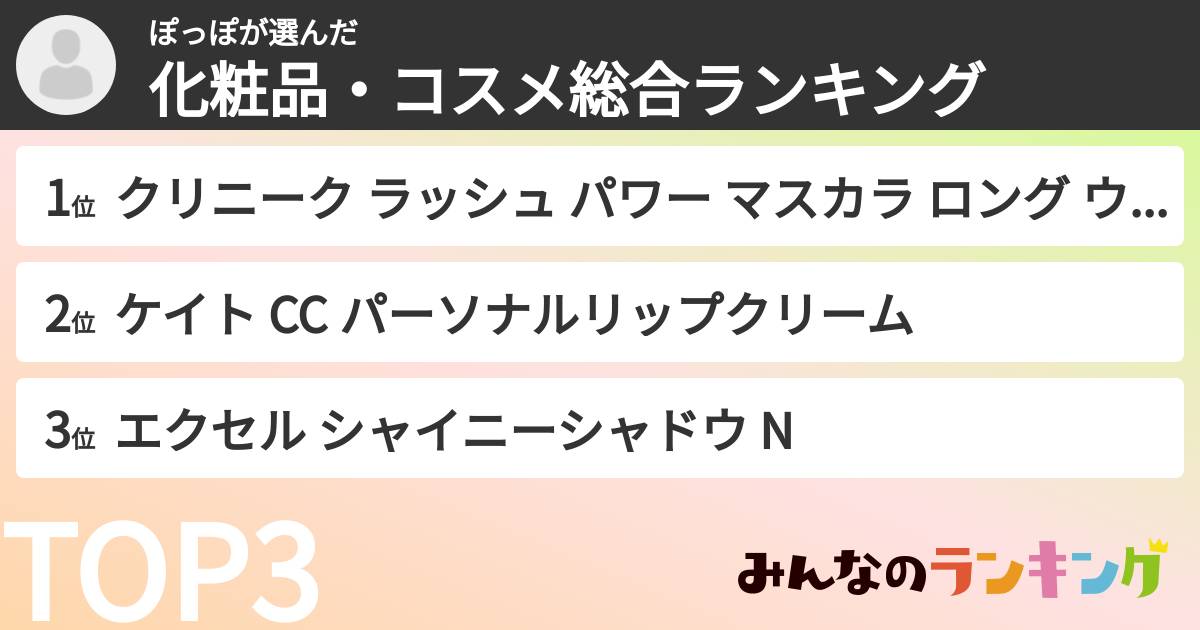 ぽっぽさんの「化粧品・コスメ総合ランキング」