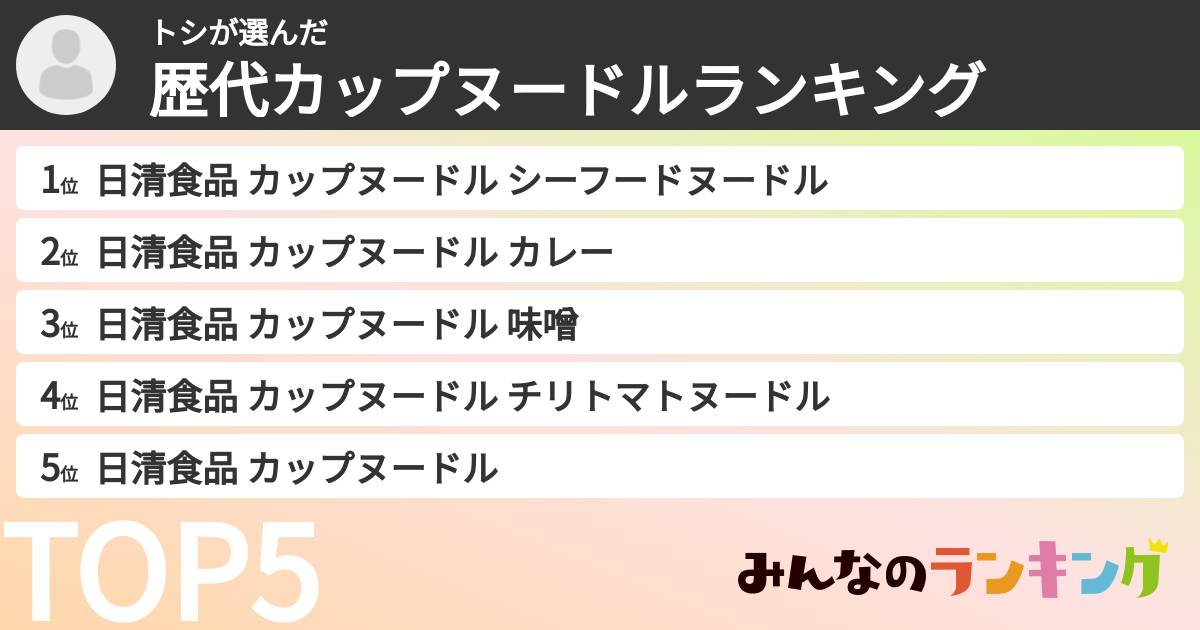 トシさんの「歴代カップヌードルランキング」