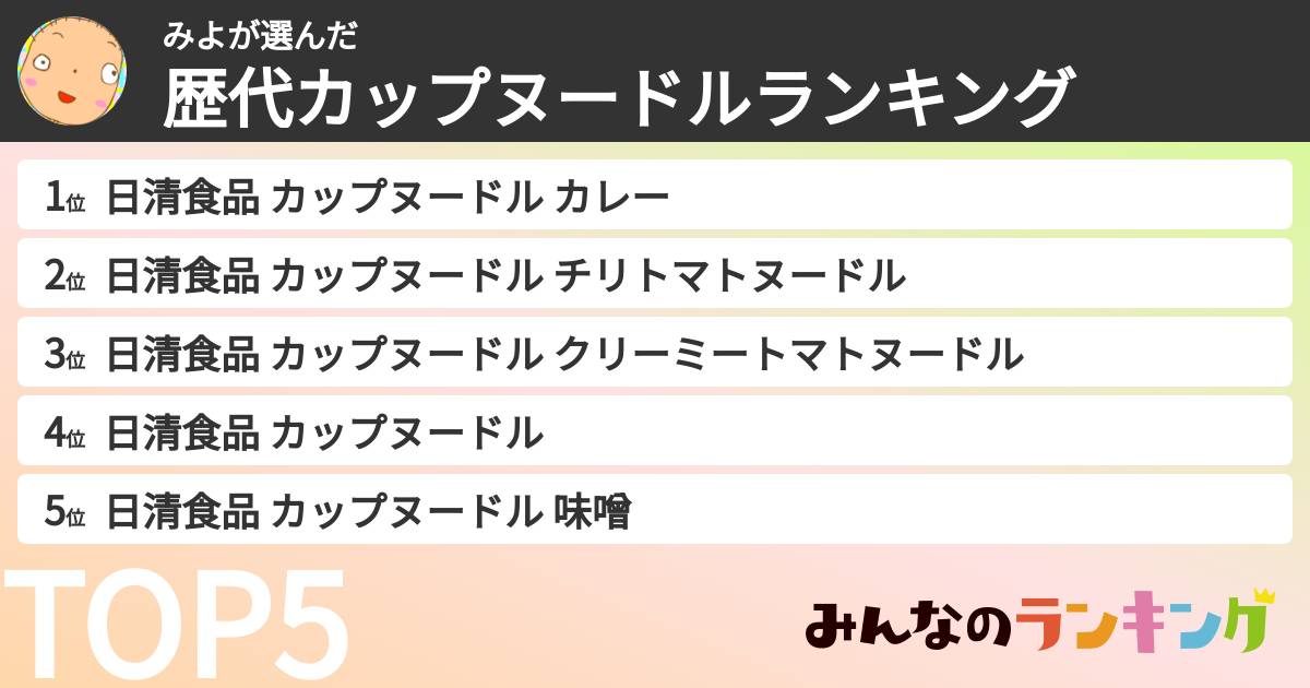みよさんの「歴代カップヌードルランキング」