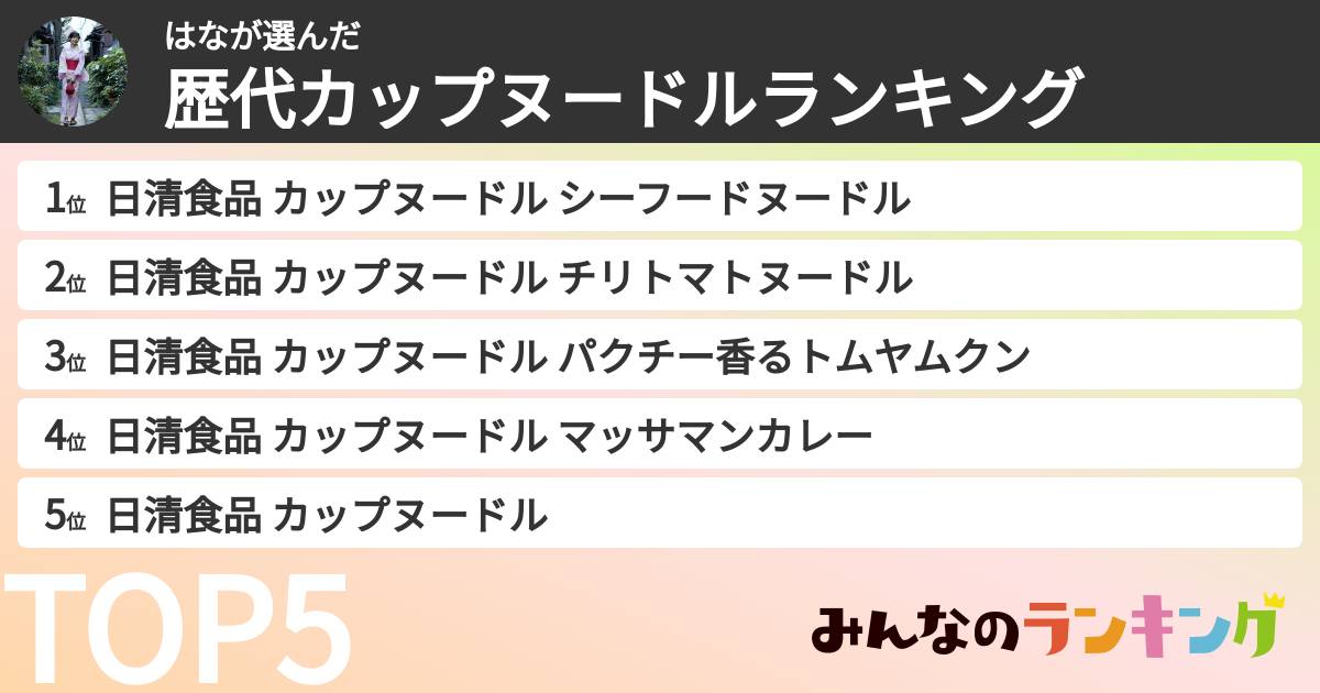 はなさんの「歴代カップヌードルランキング」
