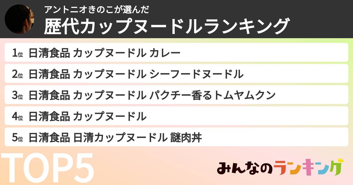 アントニオきのこさんの「歴代カップヌードルランキング」