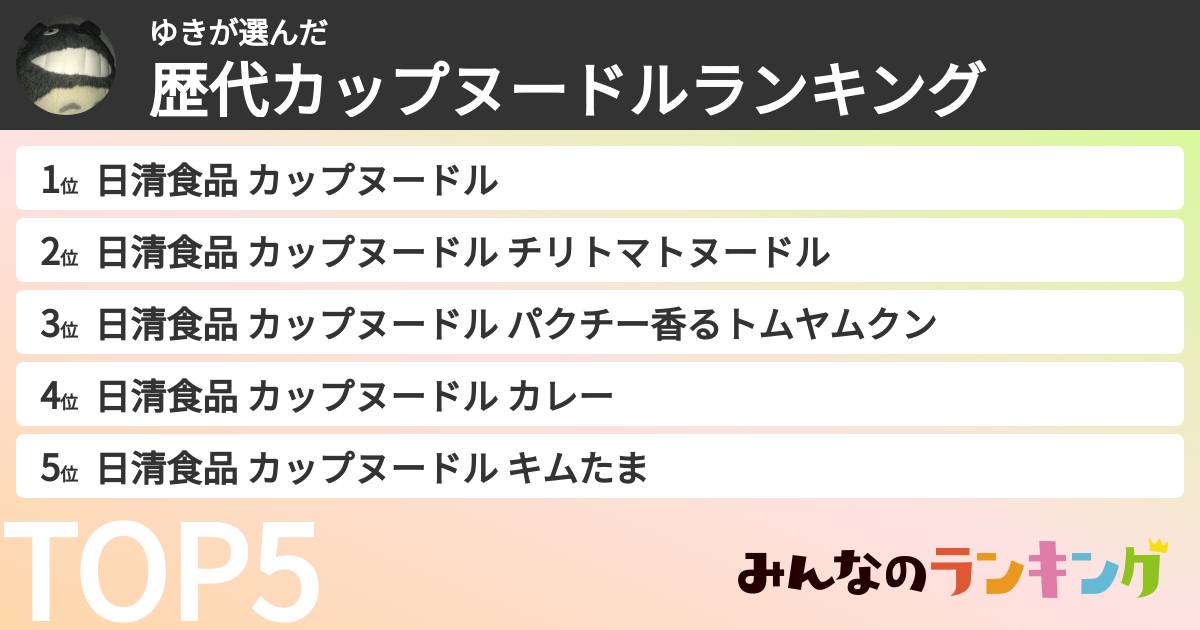 ゆきさんの「歴代カップヌードルランキング」
