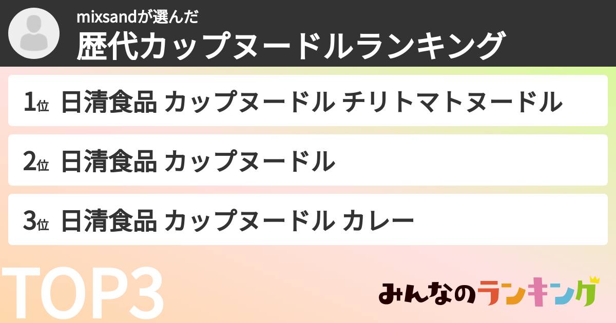 mixsandさんの「歴代カップヌードルランキング」