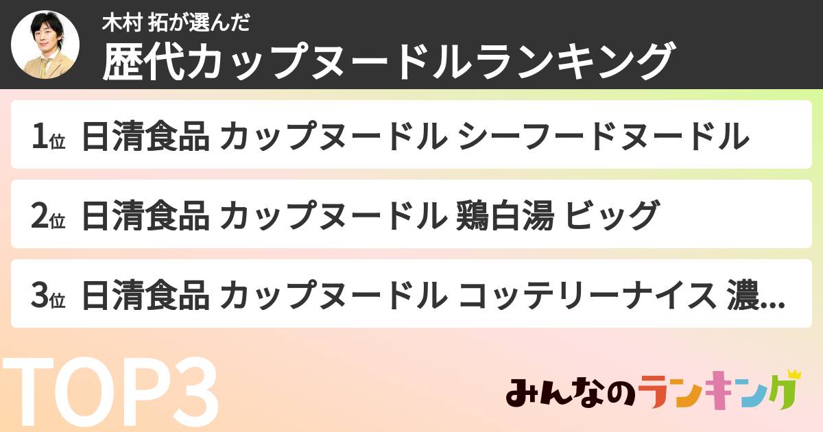 木村 拓さんの「歴代カップヌードルランキング」