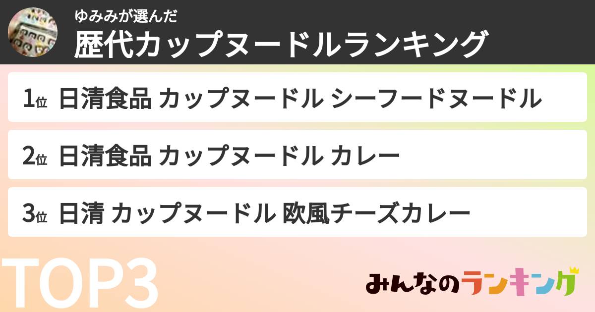 ゆみみさんの「歴代カップヌードルランキング」