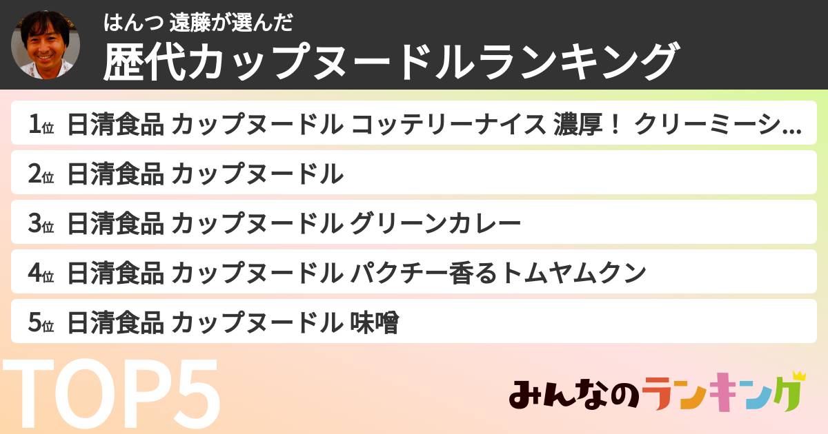 はんつ 遠藤さんの「歴代カップヌードルランキング」