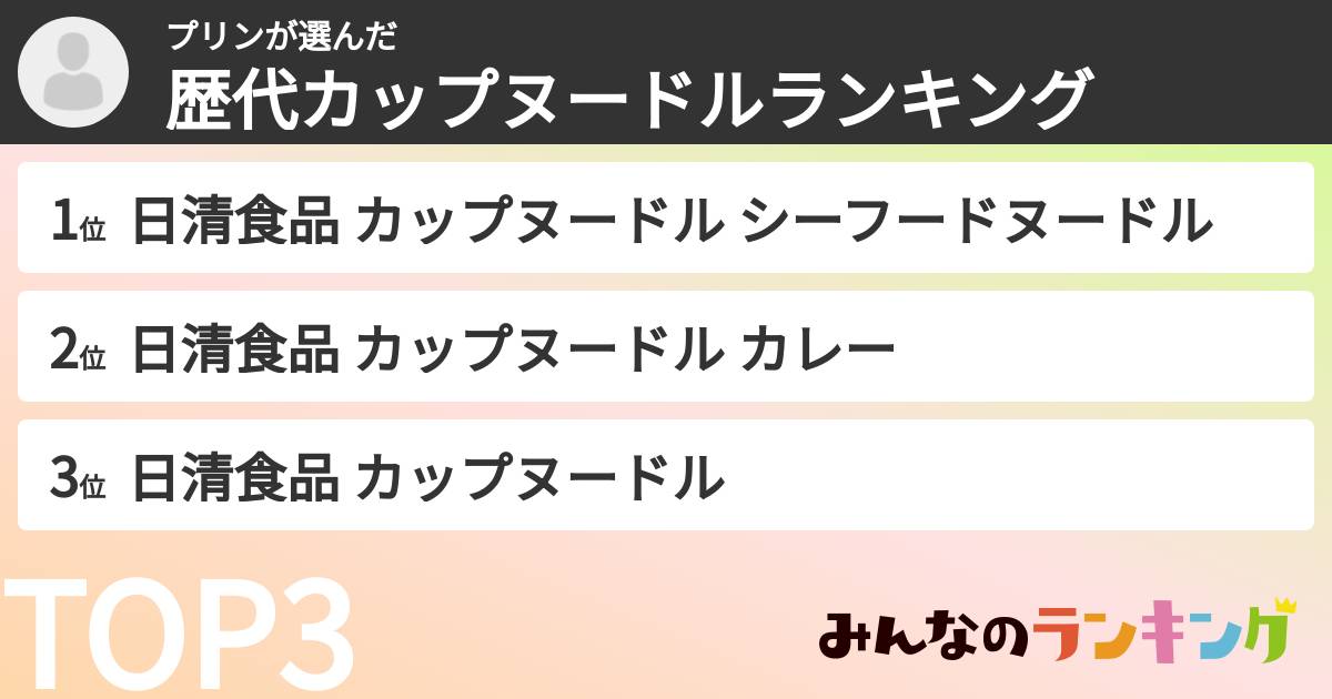 プリンさんの「歴代カップヌードルランキング」