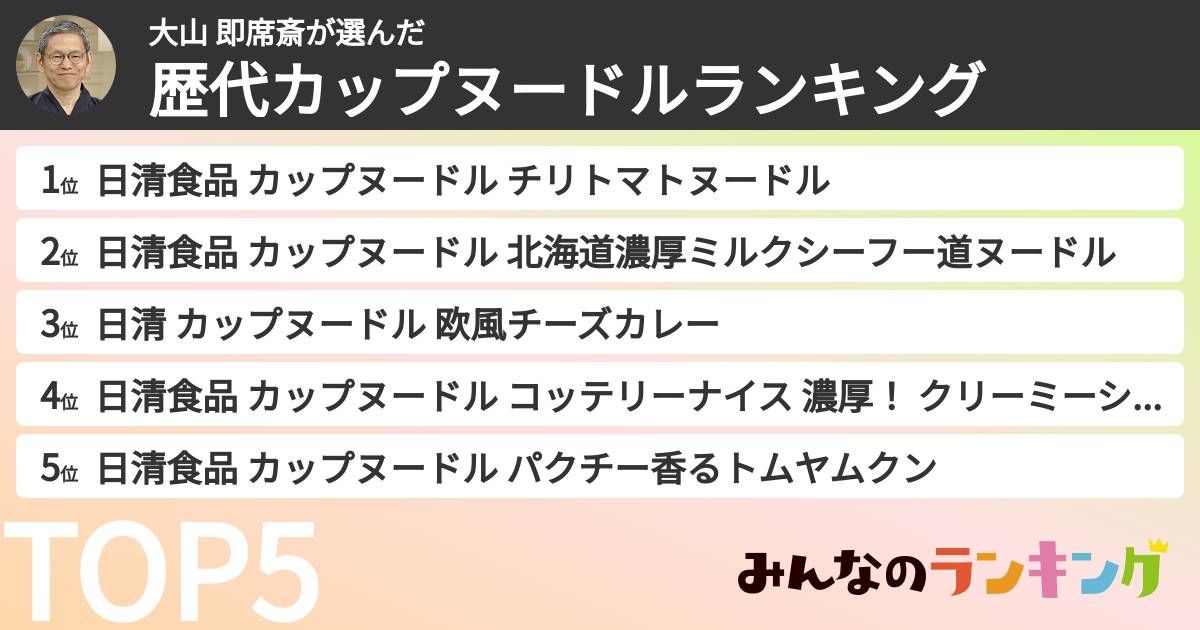 大山 即席斎さんの「歴代カップヌードルランキング」