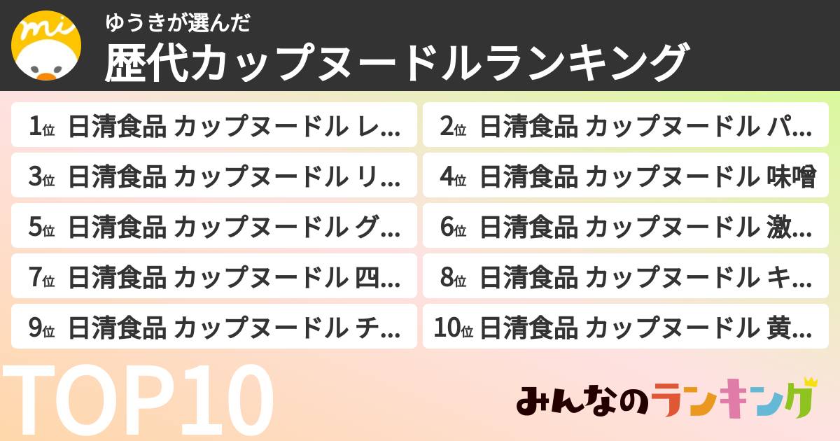 ゆうきさんの「歴代カップヌードルランキング」