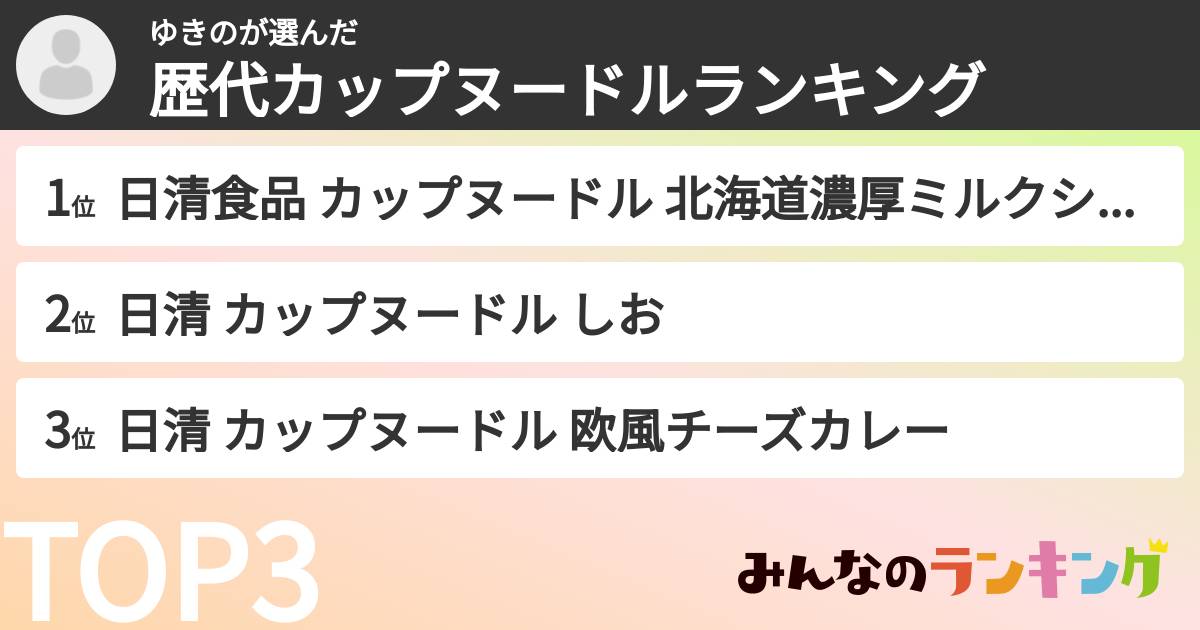 ゆきのさんの「歴代カップヌードルランキング」