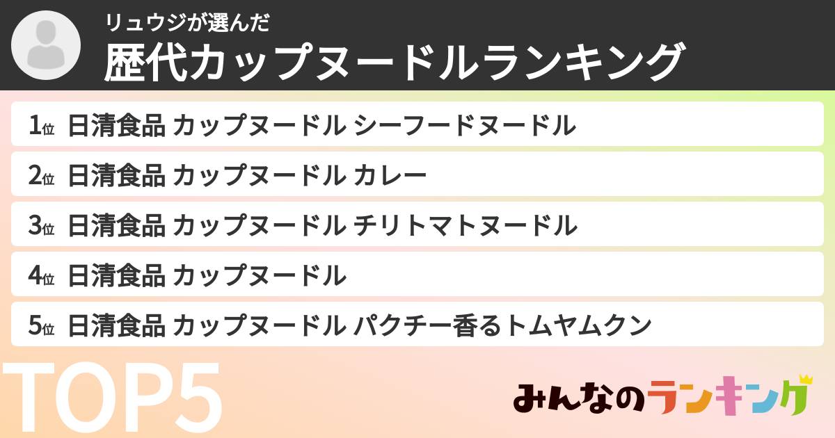 リュウジさんの「歴代カップヌードルランキング」