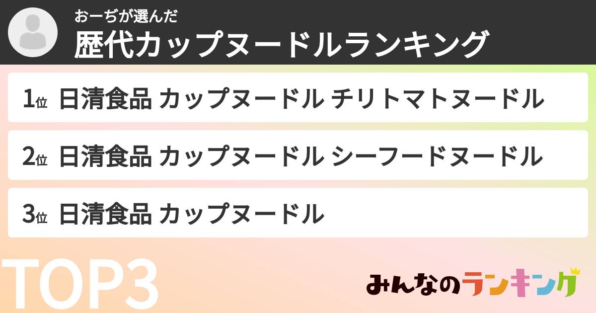 おーぢさんの「歴代カップヌードルランキング」