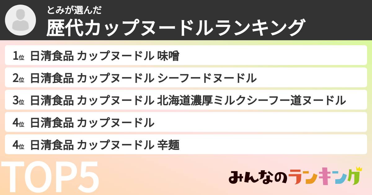 とみさんの「歴代カップヌードルランキング」