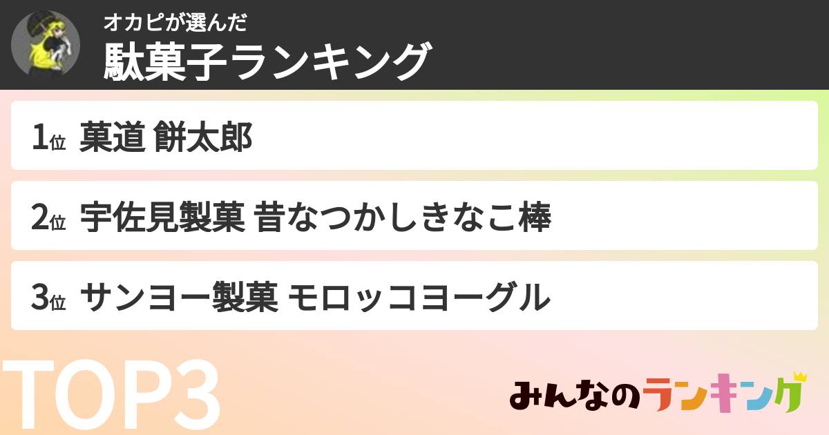 オカピさんの「駄菓子ランキング」