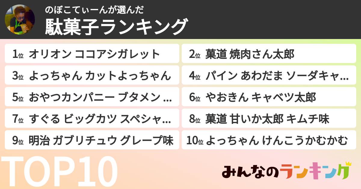 のぼこてぃーんさんの「駄菓子ランキング」