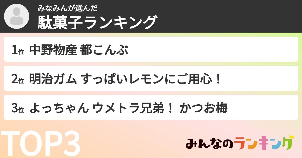 みなみんさんの「駄菓子ランキング」