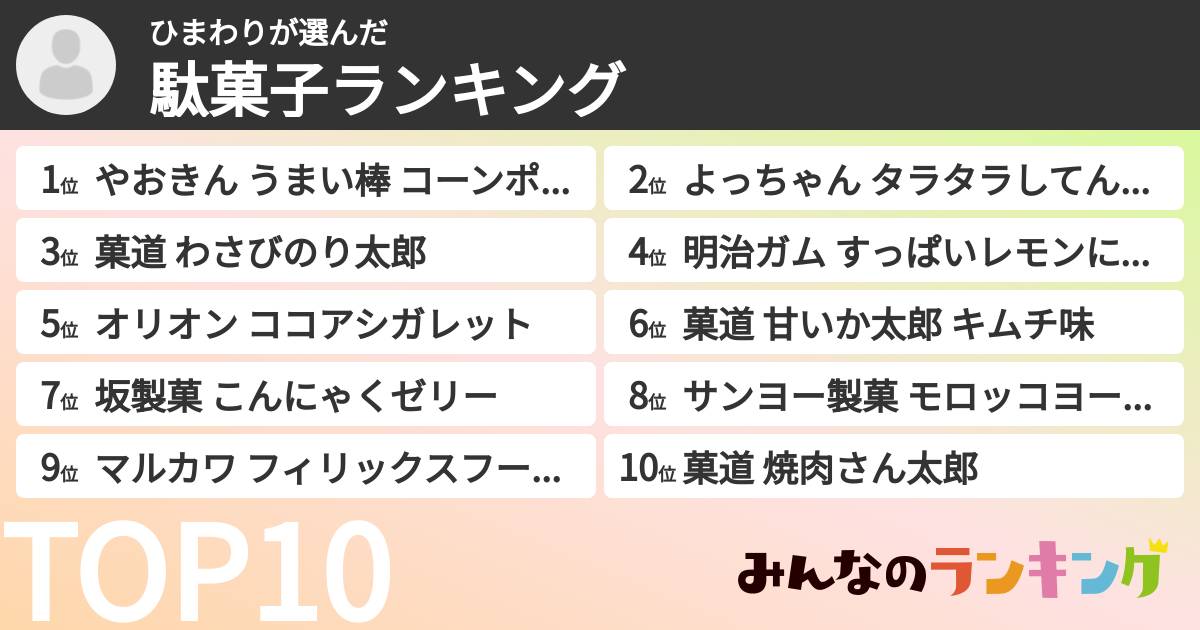 ひまわりさんの「駄菓子ランキング」