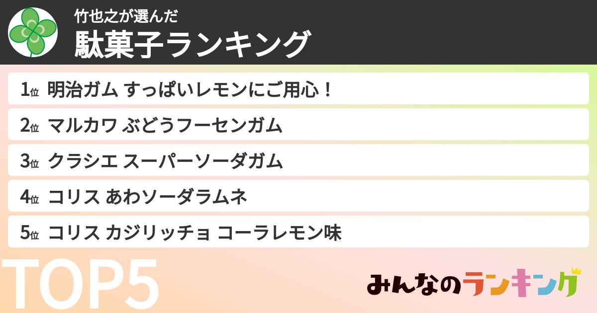 竹也之さんの「駄菓子ランキング」