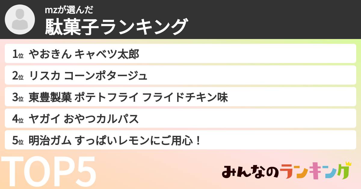 mzさんの「駄菓子ランキング」