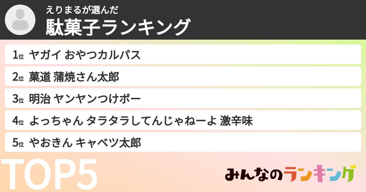 えりまるさんの「駄菓子ランキング」