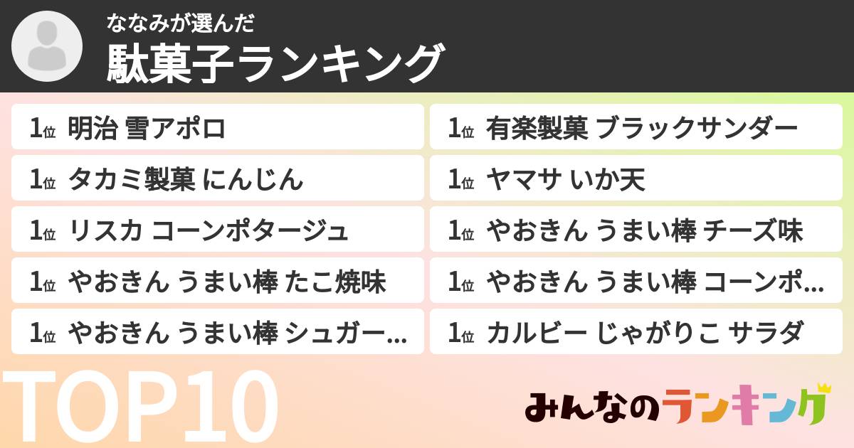 ななみさんの「駄菓子ランキング」