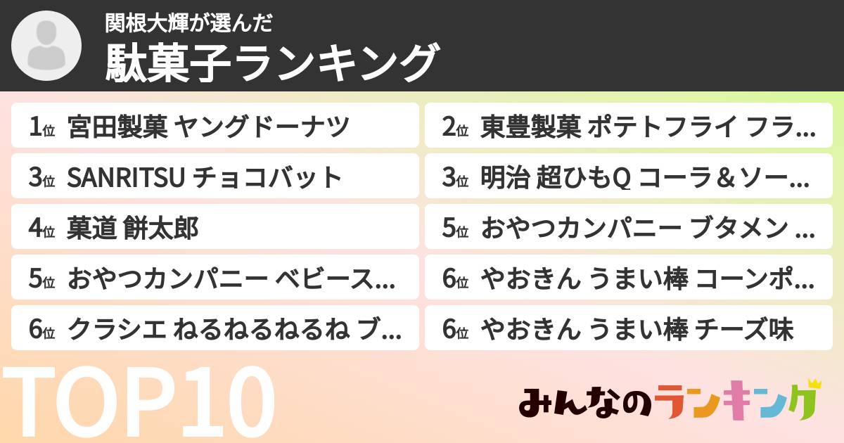 関根大輝さんの「駄菓子ランキング」