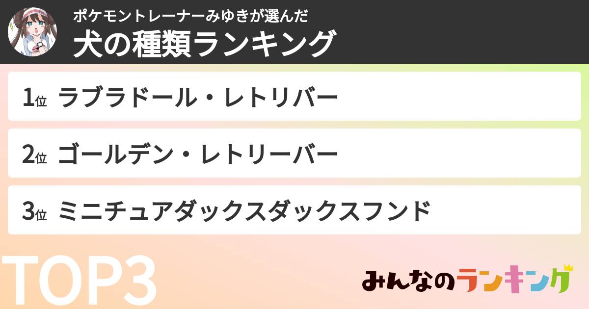 ポケモントレーナーみゆきさんの「犬の種類ランキング」
