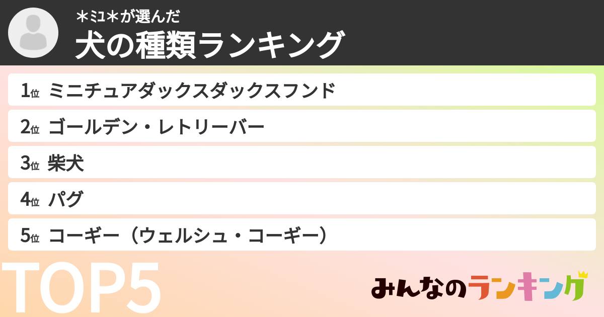 ＊ﾐﾕ＊さんの「犬の種類ランキング」