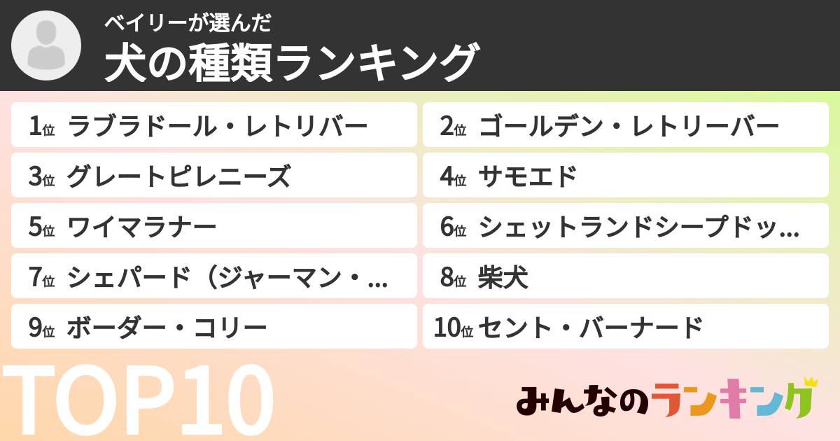 ベイリーさんの「犬の種類ランキング」