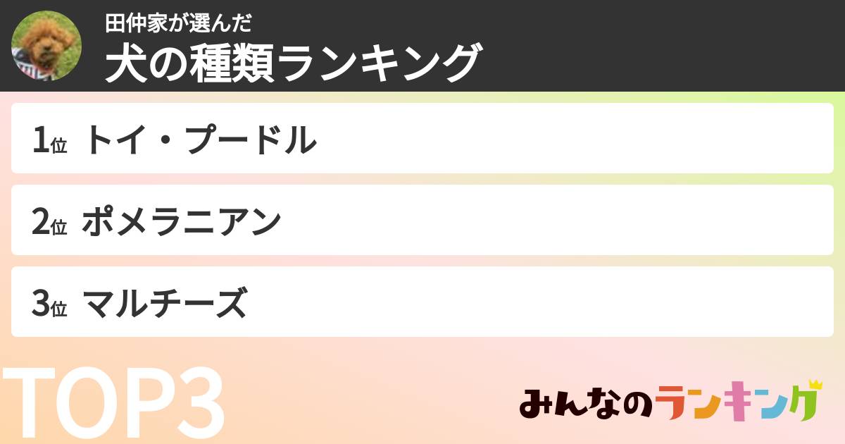 田仲家さんの「犬の種類ランキング」