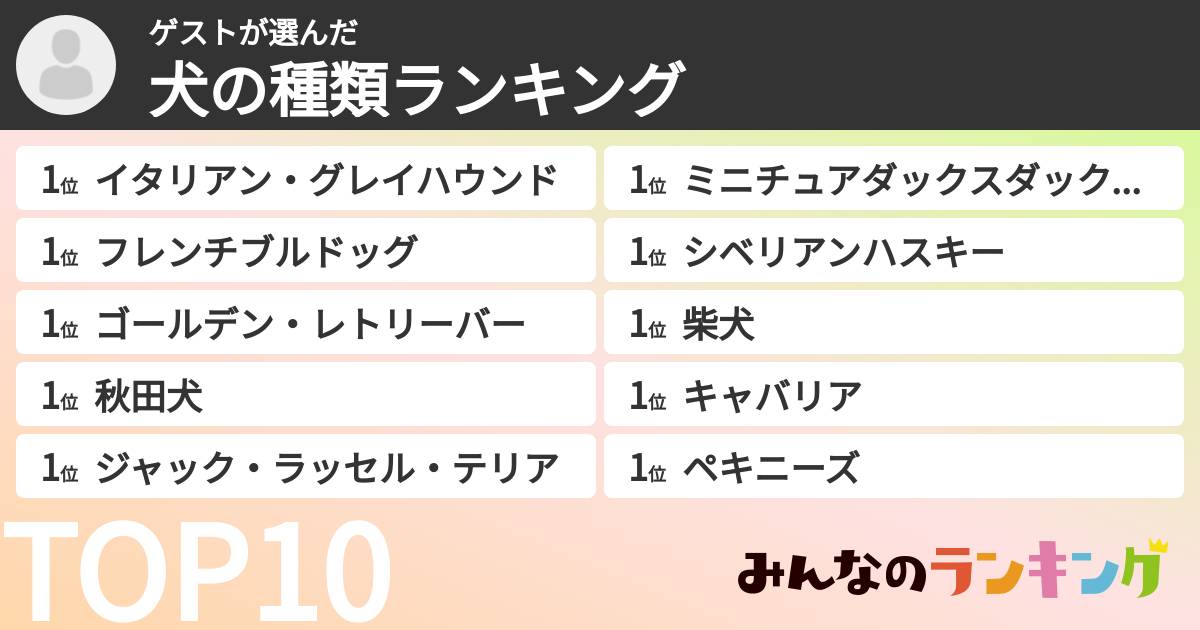 ゲストさんの「犬の種類ランキング」