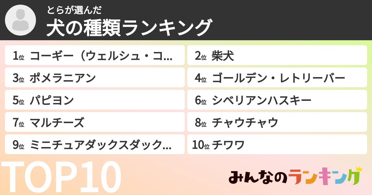 とらさんの「犬の種類ランキング」