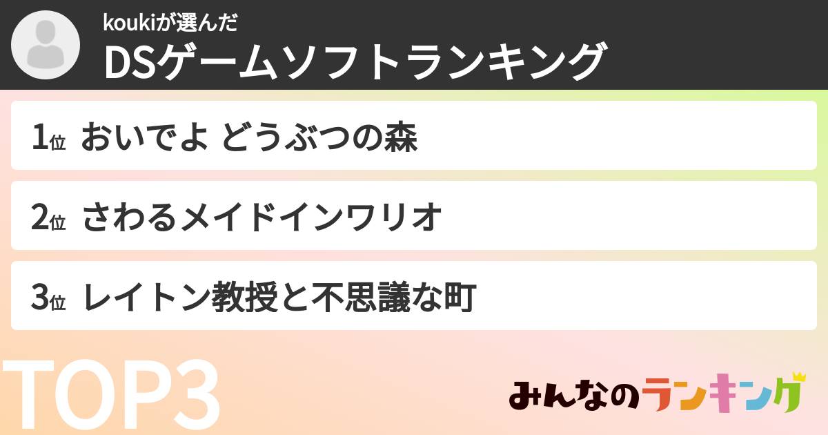 koukiさんの「DSゲームソフトランキング」