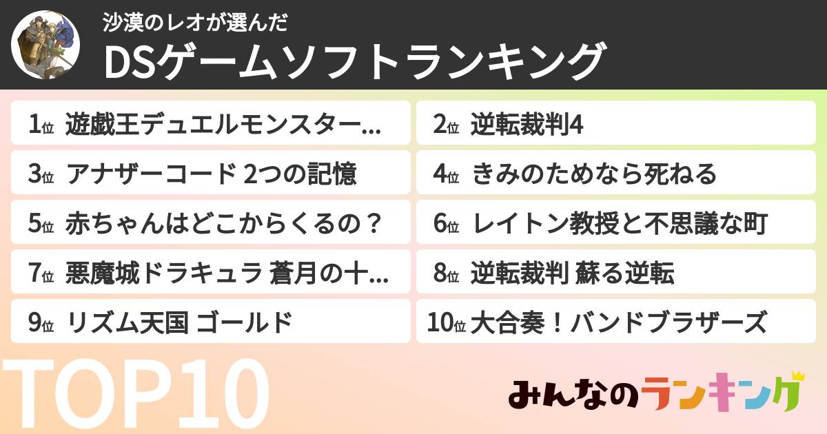 沙漠のレオさんの「DSゲームソフトランキング」