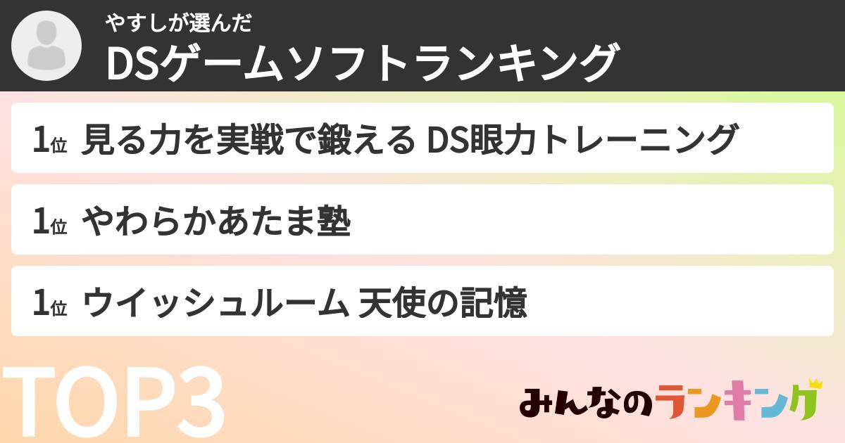 やすしさんの「DSゲームソフトランキング」