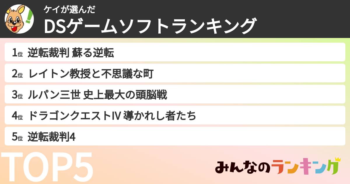 ケイさんの「DSゲームソフトランキング」