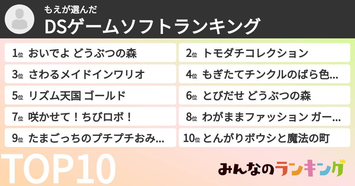 もえさんの「DSゲームソフトランキング」