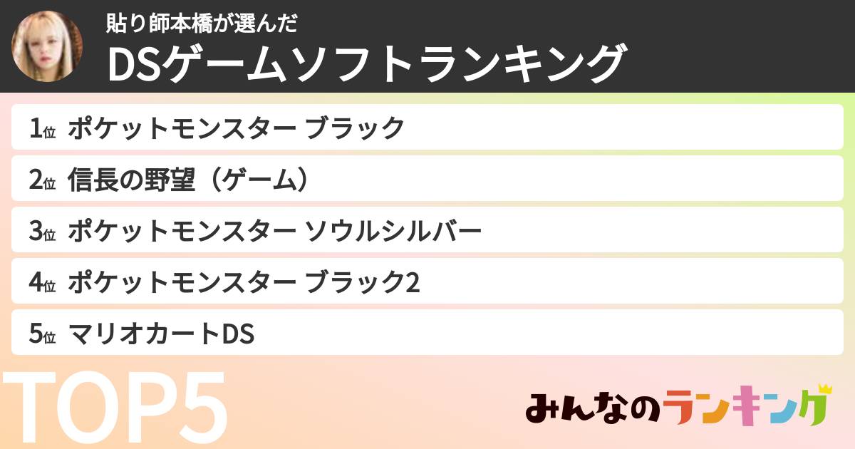 貼り師本橋さんの「DSゲームソフトランキング」