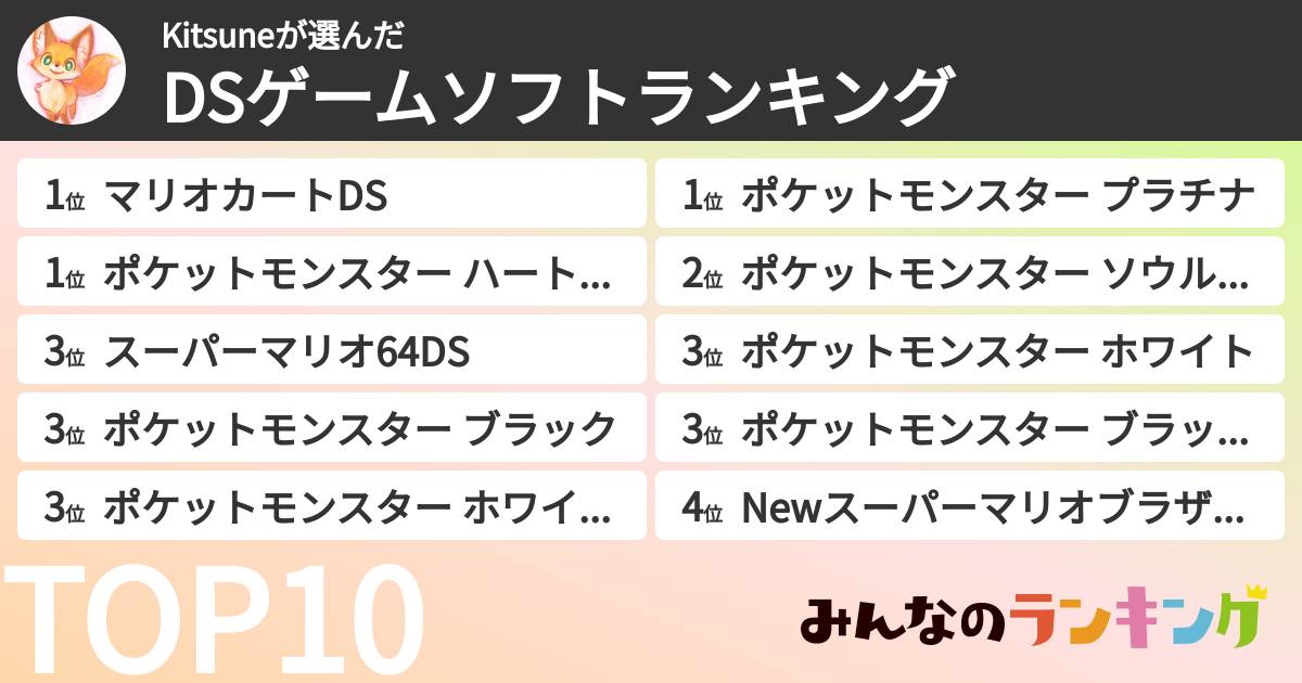 Kitsuneさんの「DSゲームソフトランキング」