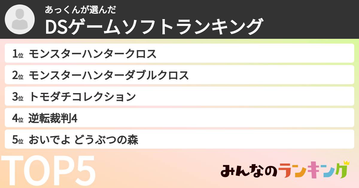 あっくんさんの「DSゲームソフトランキング」