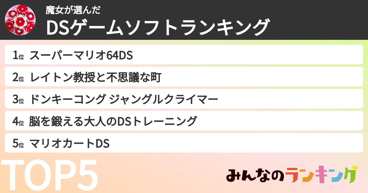 魔女さんの「DSゲームソフトランキング」