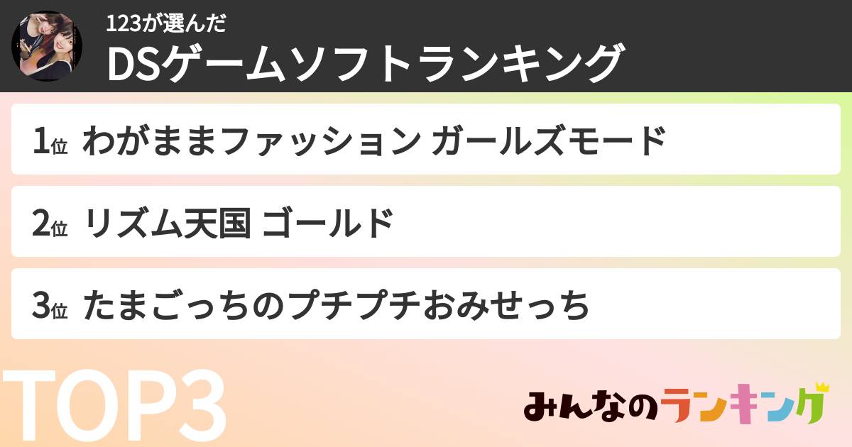 123さんの「DSゲームソフトランキング」