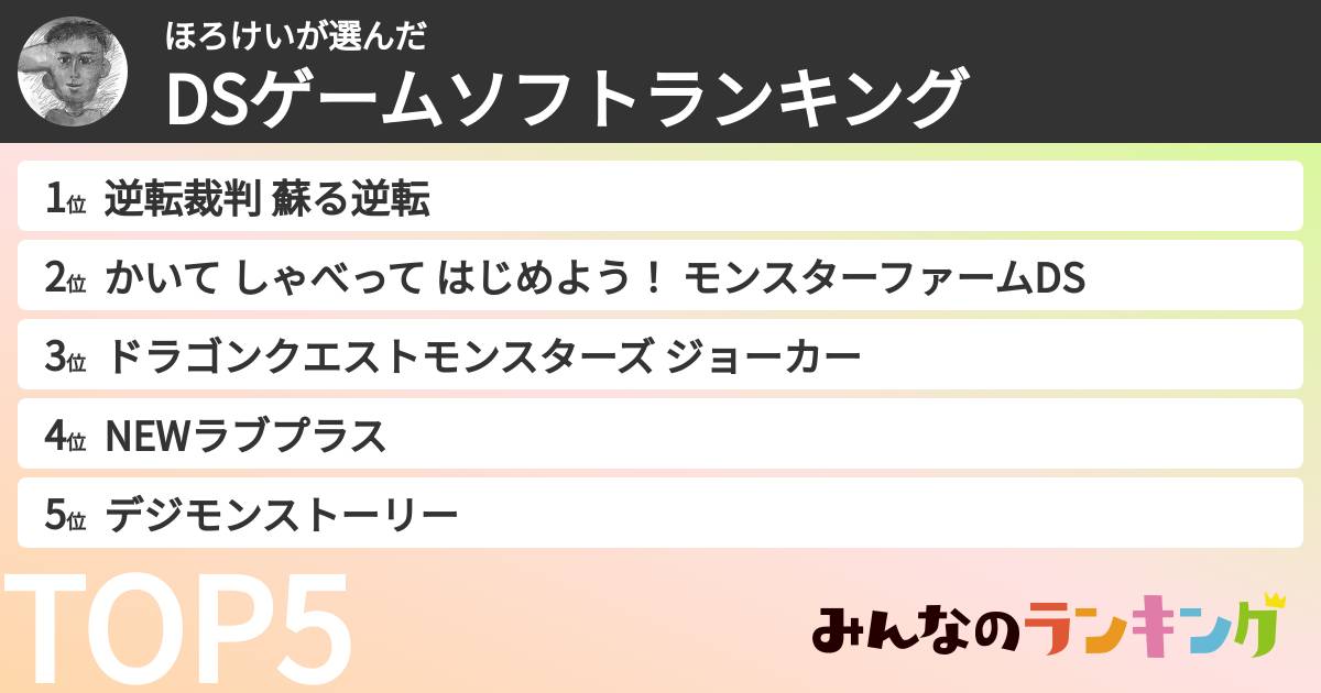 ほろけいさんの「DSゲームソフトランキング」