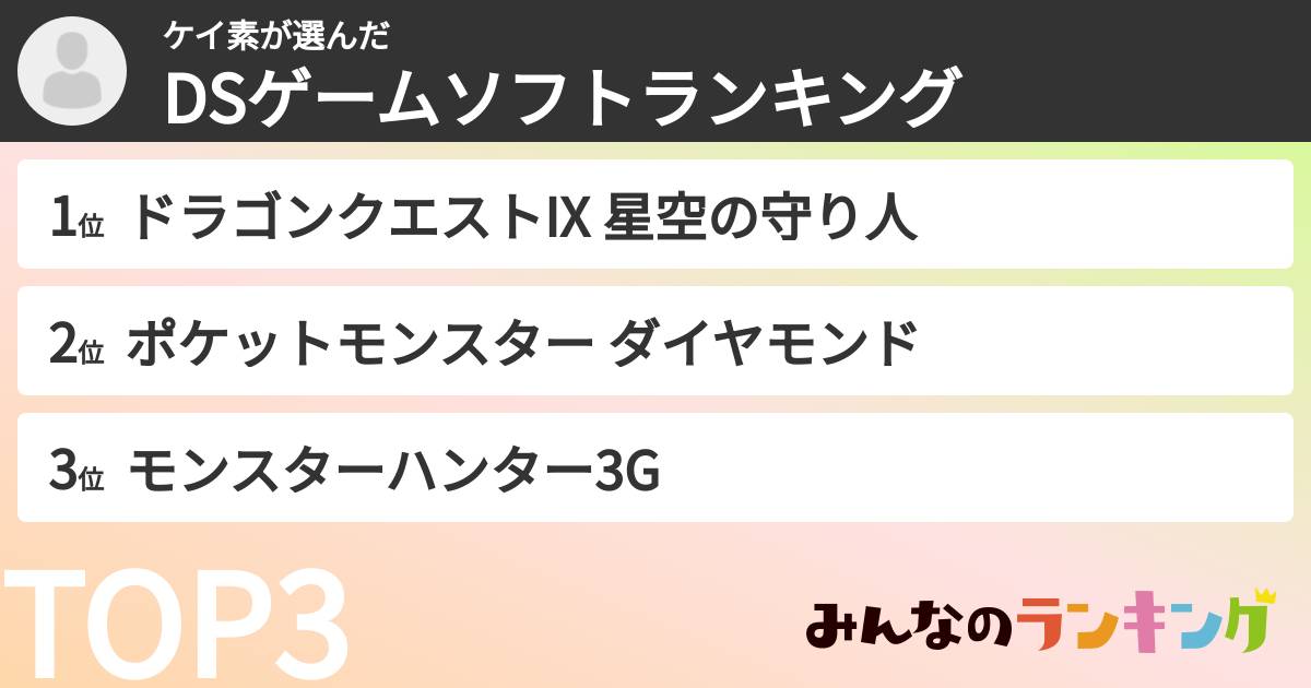 ケイ素さんの「DSゲームソフトランキング」