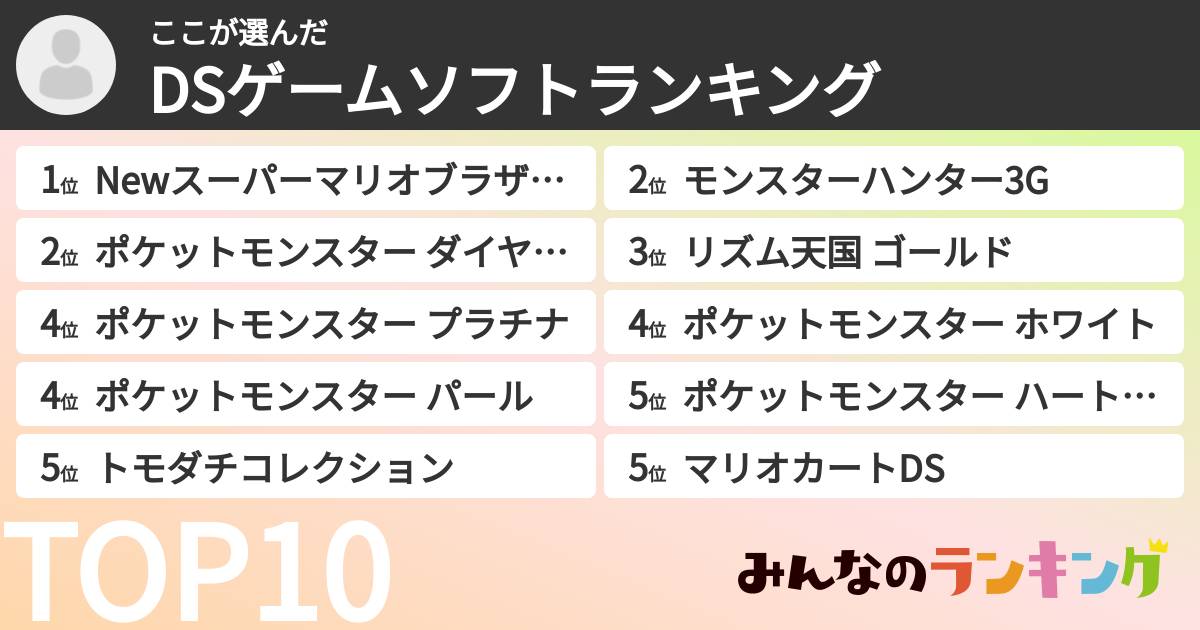 ここさんの「DSゲームソフトランキング」
